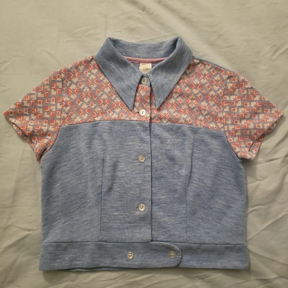 Vintage button-up top - Pink & blue argyle